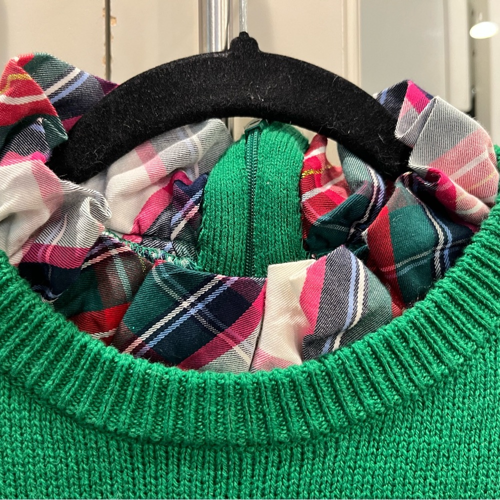 CROWN & IVY Green 2Fer Plaid Ruffle Trim Sweater PS Holiday Sweater - Picture 5 of 9